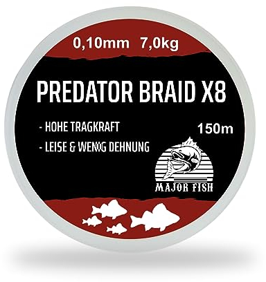 Major Fish 8-Fach geflochtene Angelschnur Predator Braid Raubfisch Schnur Rot Bloodred 150 Meter (0.12 mm - 9 kg)