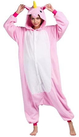 ULEEMARK Unicorno Rosa Pigiama Animale Donna Uomo Invernale Costume Carnevale Halloween Cosplay Adulto Monopezzo Winter Onesies Unisex XL