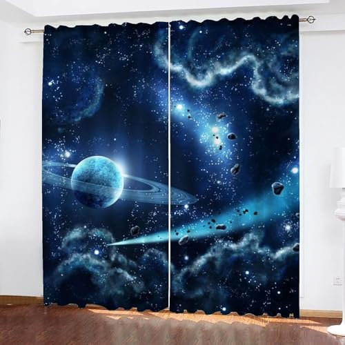 KARPIX Planeten des Weltraumuniversums Verdunkelungsvorhänge Mit Ösen Blickdicht Gardine Für Kinder Und Jugendliche, 2 Paneele (A,100x140cm(2x50x140cm))