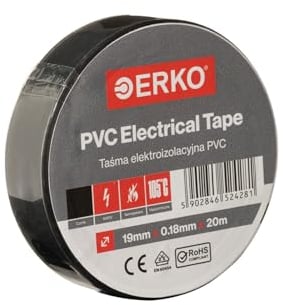ERKO Cinta aislante Negra 19mm x 20m PVC Reparación de conductos eléctricos, Alta flexibilidad con fuerte adhesión, Resistente a productos químicos