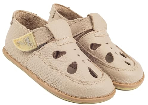 Magical Shoes Flexible Kinderschuhe für Kita, Kinder, Barfußschuhe, Sandalen Mädchen Jungs, Hausschuhe mit Klettverschluss, Lederschuhe gesund, Gr. 23, Coco, Beige