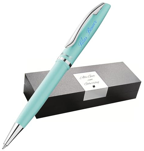 Pelikan Jazz Kugelschreiber farbig personalisiert Geschenk einzigartige Stifte mit Namen - personalisierte Geschenke zu Weihnachten - Kugelschreiber personalisiert (UV-Druck, Pastell-Mint)