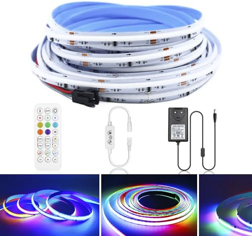 24V Bluetooth RGBIC Smart COB LED Streifen, 5M COB Stripe RGB+IC App Dimmbar mit Fernbedienung und Netzteil, Lichtleiste 576LEDs/M Flexible Tape für Haus zimmer TV Küche Deko