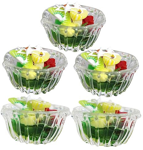 HEMOTON 5 Stück Mini Gartensalat Spielzeug, Miniatur Salatschüssel Deko, Puppenhaus Zubehör Miniatur Lebensmittel Set, Mini Küche Kleine Puppenzubehör Spielgeschirr