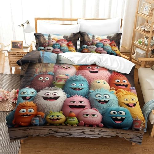 ZHUICHENG Mostri Copripiumino Da 3 Pezzi,set Di Biancheria Da Letto Con Stampati in 3D,federe,cerniera Nascosta,Piccoli mostri Copripiumino Sportivo in Microfibra Facile Da Pulire Super re(260x220cm)