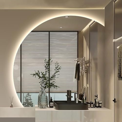 Badspiegel Mit LED-Licht, 50cm 60cm 70cm 80cm Wandspiegel Mit Demister-Pad, Halbrunder Kosmetikspiegel, Makeup-Spiegel, 3-farbiges Dimmbares LED-Licht, Smart Touch Swi(Size:80cm,Color:Rechter Schnitt)