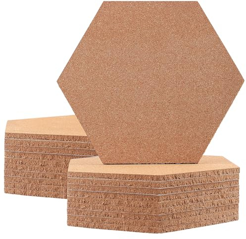 ZEONHEI 20PCS 20 x 17.5cm Hexagon Cork Board, 6mm Thick Self Adhesive Cork Tiles Notice Board, Hexagonal Pin Board Bulletin Boards, Wall Board with 50 Push Pins for Pictures, Photos, DIY Drawing