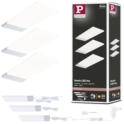 Paulmann 92121 LED Unterschrankleuchte Bredo inkl. Näherungsensor 3er-Set 3000K 2,5W 80x190mm 180lm Silber Möbelaufbauleuchte