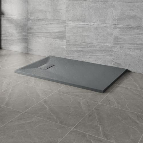 NRG 1300x700mm SMC Rectangle Shower Tray Anthracite Bathroom Shower Base | Slip Resistant, Shower Base Tray, Wet Room, Shower Enclosure Tray, Wetroom Shower Cubicle Base, Slate Effect, Easy to Clean
