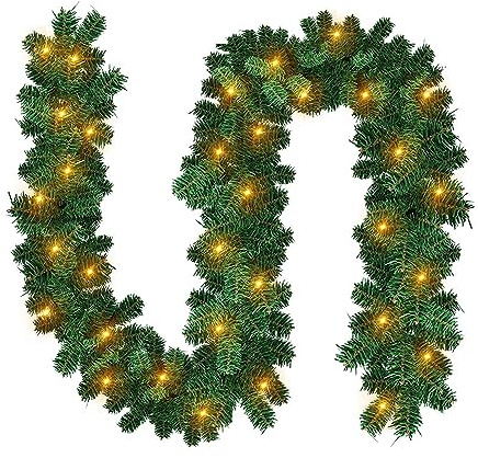 Gimisgu 16ft/5m Christmas Garland with Lights, Pre-Lit Decorated Garland Illuminated with 100 Warm White LED Lights, Artificial Christmas Decoration Garland for Fireplaces, Stairs