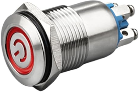 16mm 12V 6V 24V 110V 220V Car Silver stainless steel Red LED Power Push Button Metal ON/OFF Switch Latching(12V)