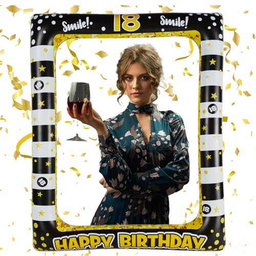 18. Geburtstag Aufblasbarer Fotorahmen 18Black Gold für Tischdeko Geburtstag Party Deko Mädchen Junge Aufblasbarer Bilderrahmen
