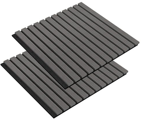 FIVMEN 2 Stück Akustikpaneele 60x60 cm Wandpaneele Holz Holzpaneele Wand Schallschutz mit Holzoptik Furnier Acoustic Panel Wandverkleidung Schallschutzplatten Lamellenwand, Schwarz