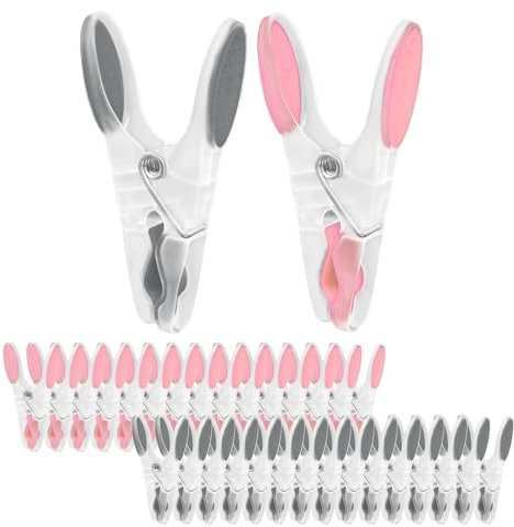 Axinost Pince à Linge 30 pièces,Pinces a Linge extérieur, d'utilisation Domestique, sans Traces, Anti-Vent, en Plastique Caoutchouc Mou, pour cintres et vêtements (Rose et Gris)