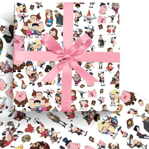 MAJEQZGY Gravity Falls Kraftpapier – 5 Blatt 51 x 75 cm Geschenkpapier – Geburtstags Geschenkpapier für Kinder – Geschenk Papier für Geburtstagspartys, Festliche Dekoration (Weiß)