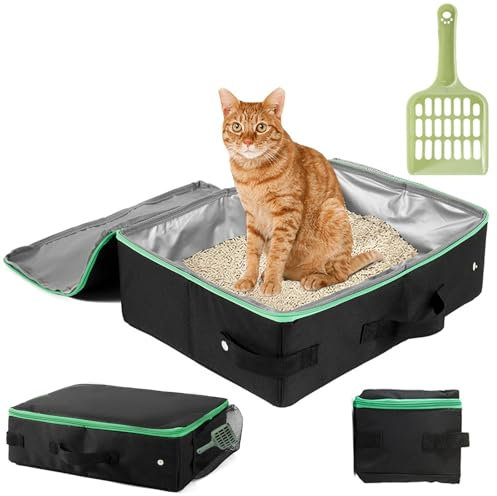 30 * 30cm Boîte Litière Chat Étanche, Bac à Litière Pliable Portable, Litière Voyage Portable pour Chat, Toilette Voyage pour Peut Être Utilisé comme Lit Chaton (Noir, 40 * 30 cm)