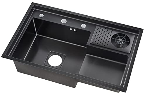 CZAOERXB Évier de cuisineÉvier de Cuisine, Acier Inoxydable, avec Robinet extractible, égouttoir extractible, Drain, Lave-Verre, Installation encastrée ou sous Plan (Noir 68 x 48 x 24 cm)