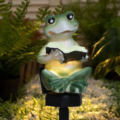 WUIOWPPIC Frosch Statue Solar Gartendeko Draußen, Frosch Deco Solarlampe, Outdoor Frosch Deco Garten Solarleuchte, Feengarten Zubehör Wasserdicht Solar Garten Frosch Garten Geschenk Osterdeko Outdoor