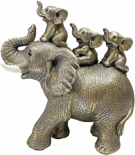 KALDJKS Elefanten Deko, Elefant Statue Figure, Mama Geschenk, Elefantenmutter trägt DREI Elefantenbabys auf ihrem Rücken, Dekoration für Frauen Viel GlüCk, CkBüro, Bücherregal, Schlafzimmer (Silber)