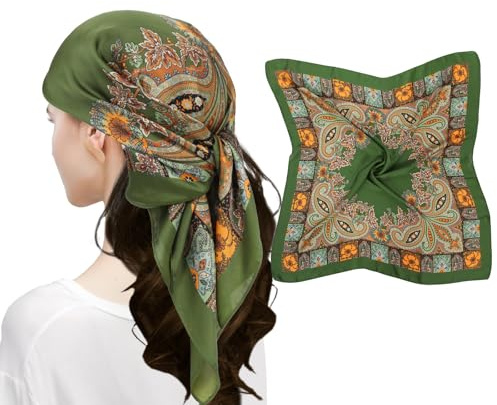MEANBEAUTY Head Scarf for Women Like Silk Scarf Square Scarves Satin Bandanas Neck Scarfs 27.5 Inch with Gift Packed-Floral-4