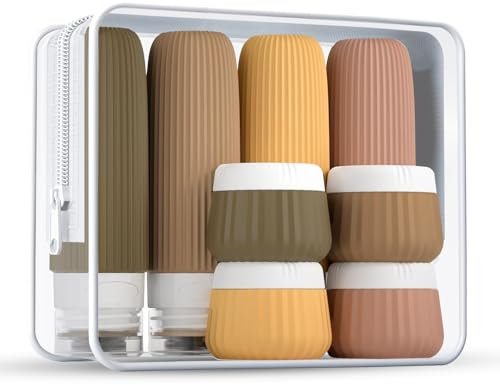 AmiCera Travel Bottles for Toiletries, 90ML & 30ML Silicone Travel Bottles Set with Clear Zipper Toiletry Bag, 8 Pack Leak Proof Refillable Squeezable Containers for Liquid Shampo, Travel Accessories