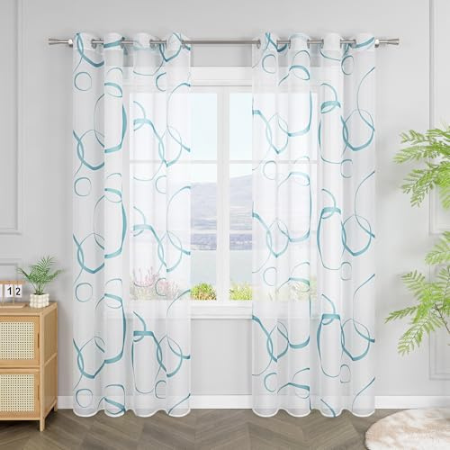 SCHOAL Gardinenschal mit Ösen Fensterschal mit Kreis Transparent Vorhang für Wohnzimmer 1 Stück BxH 140x145cm Blau