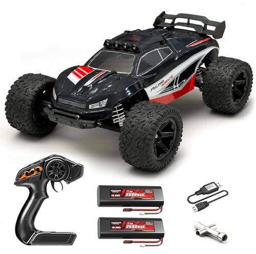 Norkbeng Coche RC 1:8 Todoterreno 45KM/H, Motor RC550, 2WD Alta Velocidad | Vehículo Teledirigido Off Road con 2 Baterías 7.4V 2600mAh, Control 2.4G, Servo Impermeable 6KG, Luces LED y Protección ESC