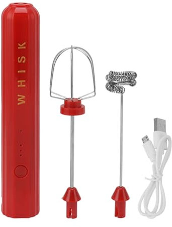 QANYEGN Frother à lait à double fouet électrique, mélangeur de boissons rechargeables USB, fabricant de mousse de fouet électrique réglable pour café, lattes, matcha (Rouge)