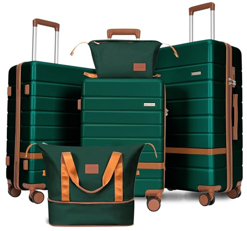 Voytra 5-Piece Luggage Set for Family Travel: Lightweight Hardshell Suitcases (20/24/28 Inch, Plus Underseat & Tote) | 8 Spinner Wheels, TSA Lock & YKK Zippers | Durable PC+ABS Construction in Green