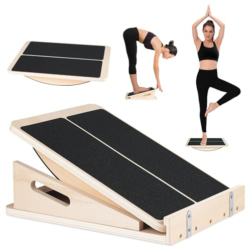 BUTBU 2 in 1 Wadendehner, Schrägbrett Aus Holz, Verstellbarer Und Portable Wooden Slant Board, Athletic Mobility Board für Kniebeugen und Muskeldehnung