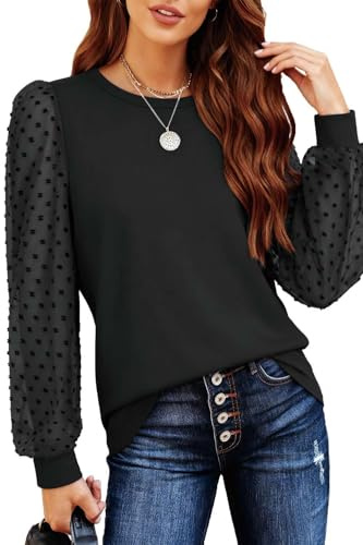 Teesho Damen Shirts Elegantes Oberteil mit Spitzenärm Blusen Büro & Casual