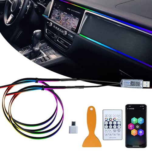 Giabuao Acryl Ambientebeleuchtung Auto LED Innenbeleuchtung, 2 IN 1 110cm+35cm 168LEDs RGB LED,App+Fernbedienung Control steuerbare,Mehrfarbige Ambientebeleuchtung