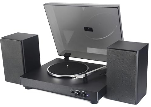 Majestic TT 64 – Tocadiscos 33/45 RPM, inalámbrico Audio de Entrada y Salida, Altavoces estéreo externos de 30 W, Entrada USB, Negro