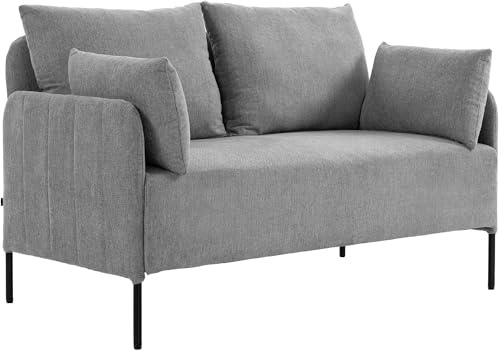 CLP Couch 2-Sitzer bequem Ziden, Sofa gepolstert mit Kissen, Polstermöbel bequem bis 300 kg belastbar, Farbe:hellgrau