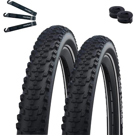 2 x Schwalbe Smart Sam Fahrradreifen Performance DD RaceGuard ADDIX E-50 Schwarz+Reflex 65-584 (27.5 x 2.60) + 2 x Schwalbe Schläuche SV21F inkl. maxxi4you Reifenheber
