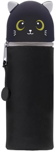 DGTSYAL Kawaii Federmäppchen, mäppchen, 2-in-1 Weiche Silikontasche, Cartoon Federmäppchen, Stand Up Federmäppchen, Stifte Mäppchen, Stifthalter Bleistifttasche Mädchen Junge (Schwarze Katze)
