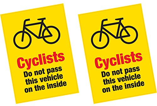 Warnaufkleber, Motiv: Farhrrad mit Aufschrft „Cyclists Do not pass this vehicle on the inside“, für Lastwagen, Lieferwagen, 2 Stück