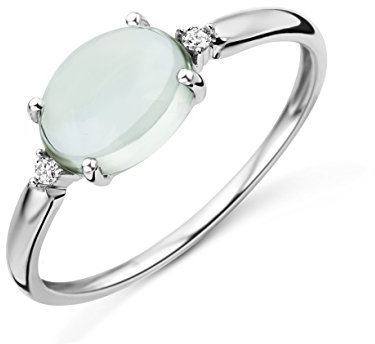Miore Ring Damen Weißgold 9 Karat / 375 Gold Grün transparent Amethyst mit Diamant Brillianten, 52 (16.6)