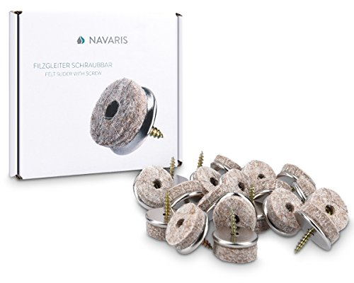 20x Navaris Filzgleiter mit Schraube Stuhlgleiter - Bodenschutz Gleiter 20mm - Schutz für Möbel Stühle Parkett Laminat - Filz und Metall - rund