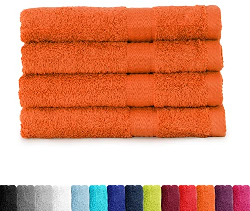 BaSaTex - Handtuch Set für Haushalt & Gäste 4er Pack - Frottee-Handtücher mit Aufhängeschlaufe aus weicher Baumwolle in 50x100cm- Waschtücher für Bad Öko-Tex Made in Green - Terra