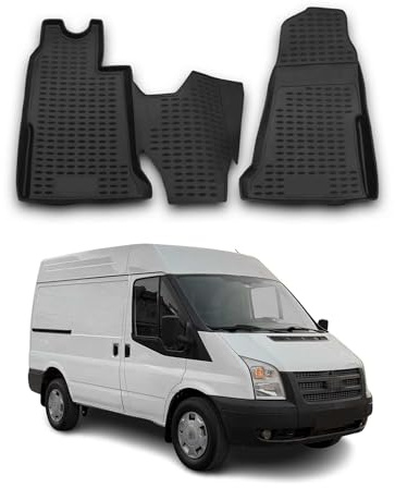 OMAC Gummimatten Fußmatten kompatibel mit Ford Transit 2006-2014 TPE Automatten Schwarz 2X