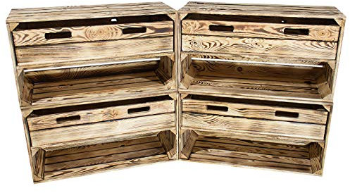 Kontorei geflammte/braune Kiste mit Schublade 68cm x 40cm x 31cm 4er Set Schuhregal Regal Holzkiste Ablage