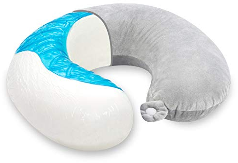 Vitabo Nackenkissen mit kühlendem Gelpad | Ergonomisches Reisekissen Nackenhörnchen aus Viscose Memory Schaum | Nackenstützkissen für Sofa und unterwegs | 32x30 cm (Grau)