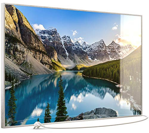 STEINFELD Heizsysteme® Elektroheizung Glas Bild Infrarotheizung mit TS11 WiFi Thermostat | Made in Germany | Motive 040 Rocky Mountains (900 Watt, silber/Alu)