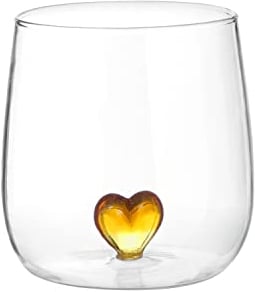 KASANOVA Bicchiere cuore ambra in vetro borosilicato, da 380 ml giallo