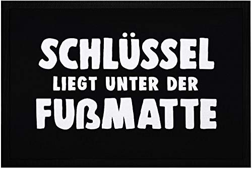 MoonWorks® Fußmatte mit Spruch Schlüssel liegt unter der Fussmatte lustige Eingangsmatte rutschfest & waschbar schwarz 60x40cm