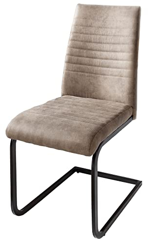 invicta INTERIOR Industrial Freischwinger Stuhl Apartment antik Taupe mit Metallgestell Esszimmerstuhl Stuhl Besucherstuhl