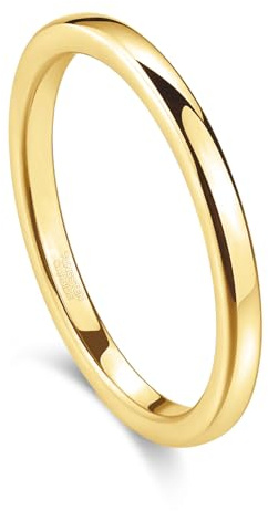 Greenpod 2mm Tungsten Wedding Band Ring for Women Men 24K Gold Plated Domed High Polish Engagement Ring Size 6