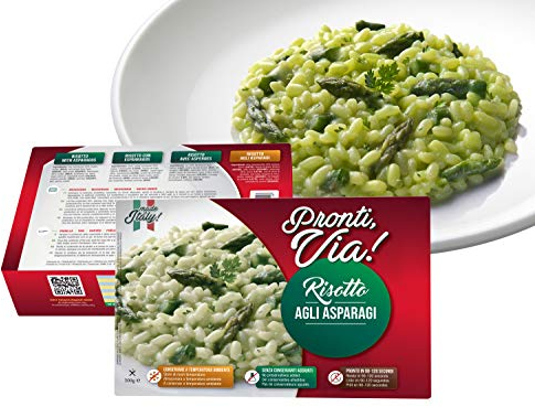 Risotto pronti via - Risotto Carnaroli agli asparagi – Pronto in 2 Minuti – Si Conserva Fuori Frigo – Senza Conservanti – 100 % Prodotto Italiano – 300 gr (agli Asparagi, singola (1 prodotto))