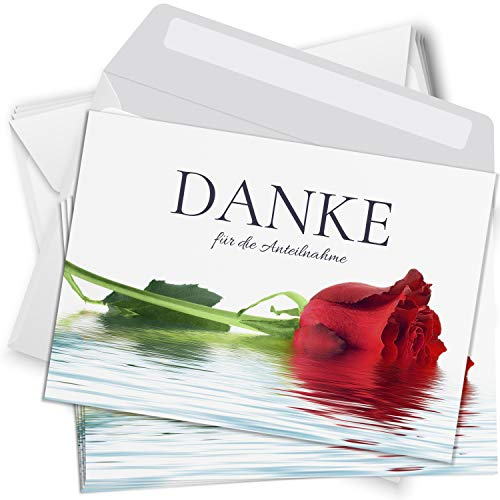 Trauer Danksagungskarten mit Umschlag | Motiv: Rose Wasser, 10 Stück | Dankeskarten DIN A6 Set | Trauerkarten Danksagung Danke sagen